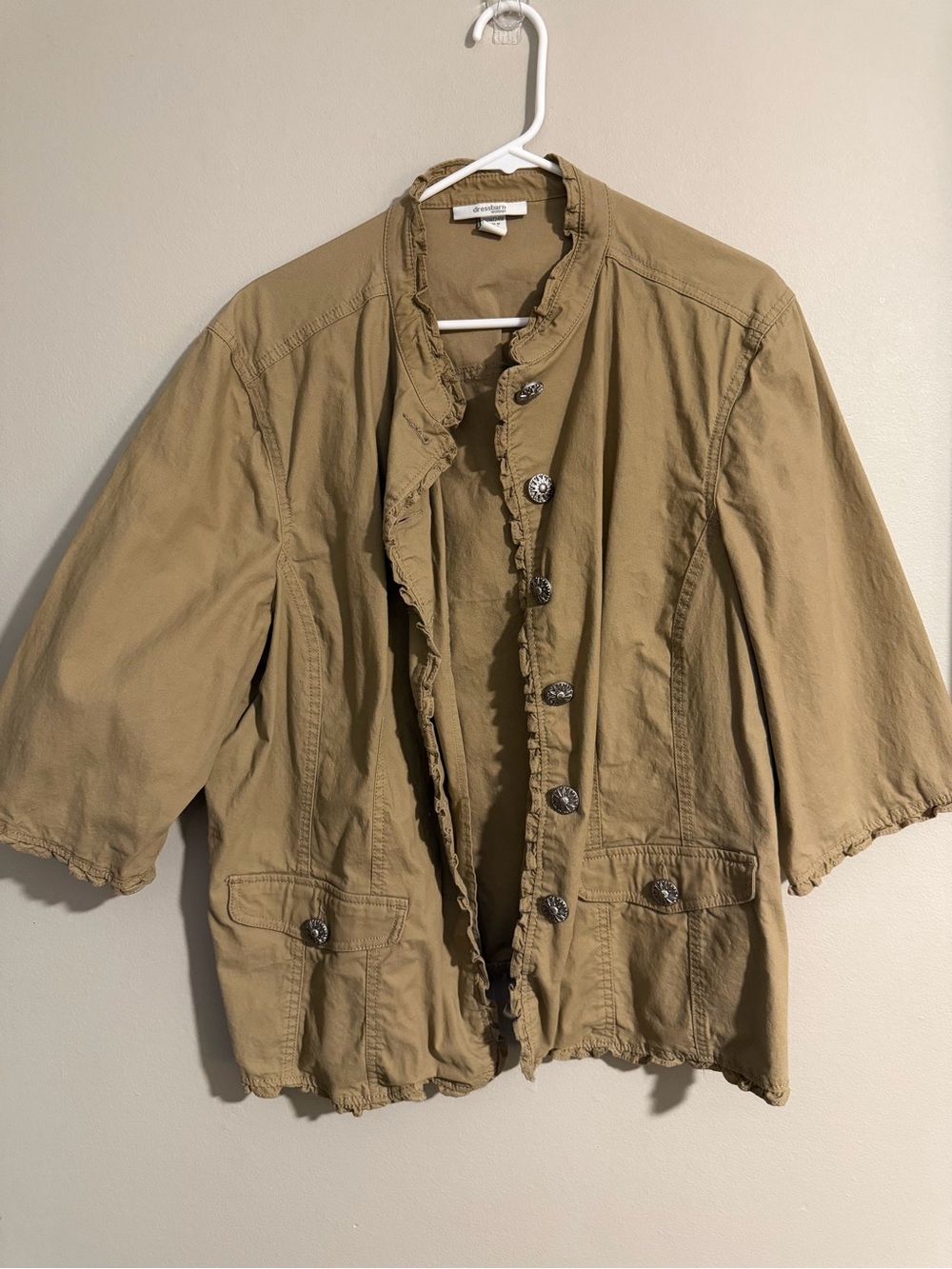 dressbarn Khaki Ruffle-Trim Utility Jacket
